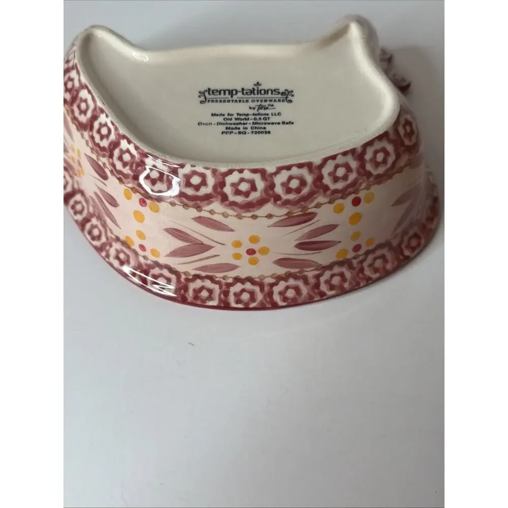 Temp-tations Old World Red Chicken Hen Bowl Stoneware Ovenware Farmhouse 0.5 Qt
